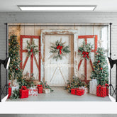 Lofaris Holz Tür Rot Weihnachtsstern Dekor Winter Weihnachten Hintergrund